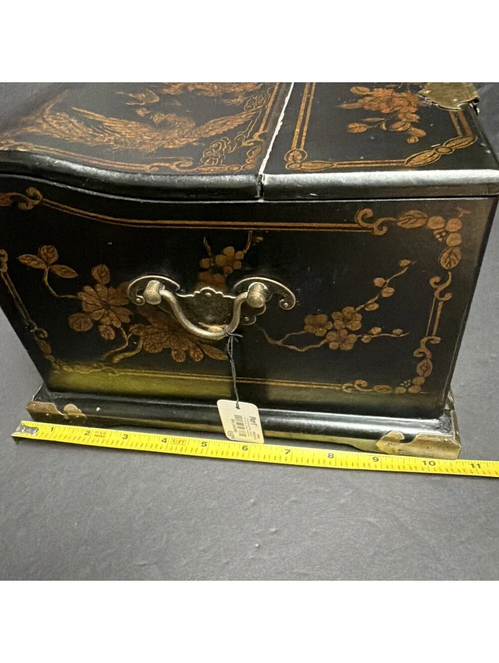 Pier 1 2011 Chinese Jewelry Chest Box Mirror Drawers Black Lacquer Dragons “key”